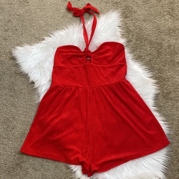 Red terrycloth romper - Picture 2 of 2